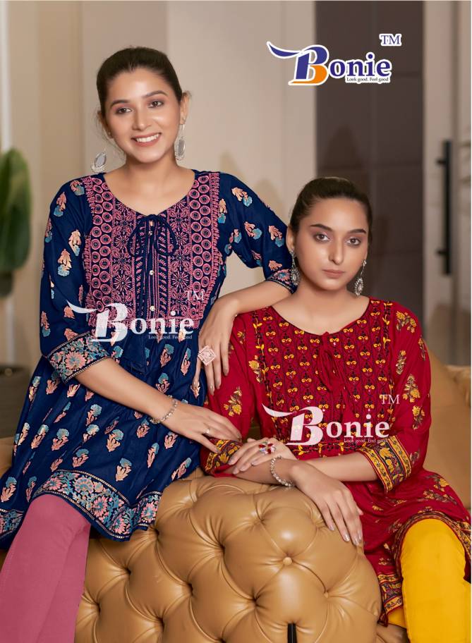 Nikki By Bonie Rayon Printed Short Kurtis Wholesale Price In Surat